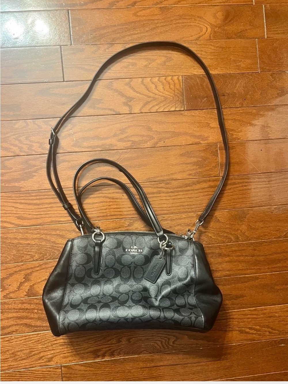 Coach Black Signature Canvas and Leather Shoulder Bag